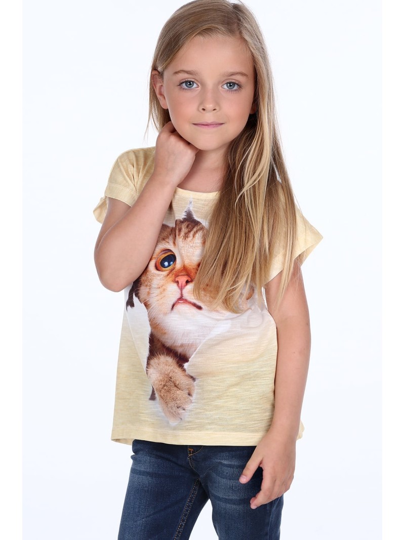 T-Shirt mit einer gelben Katze NDZ8809 – Online-Shop – Boutique